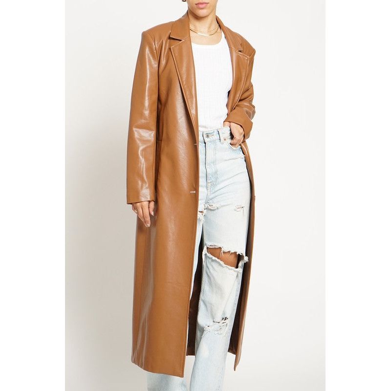 Late Night Look Long Pu Leather Coat