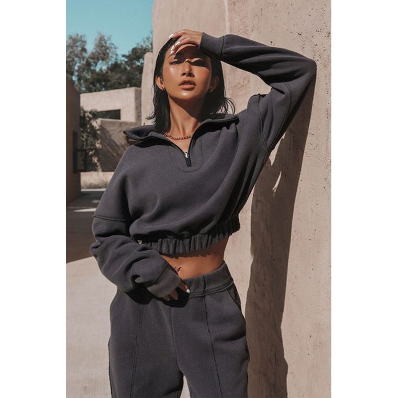 Vacation Ready Hoodie Crop Solid Top and Pants Set - Sb_stassieboutique 