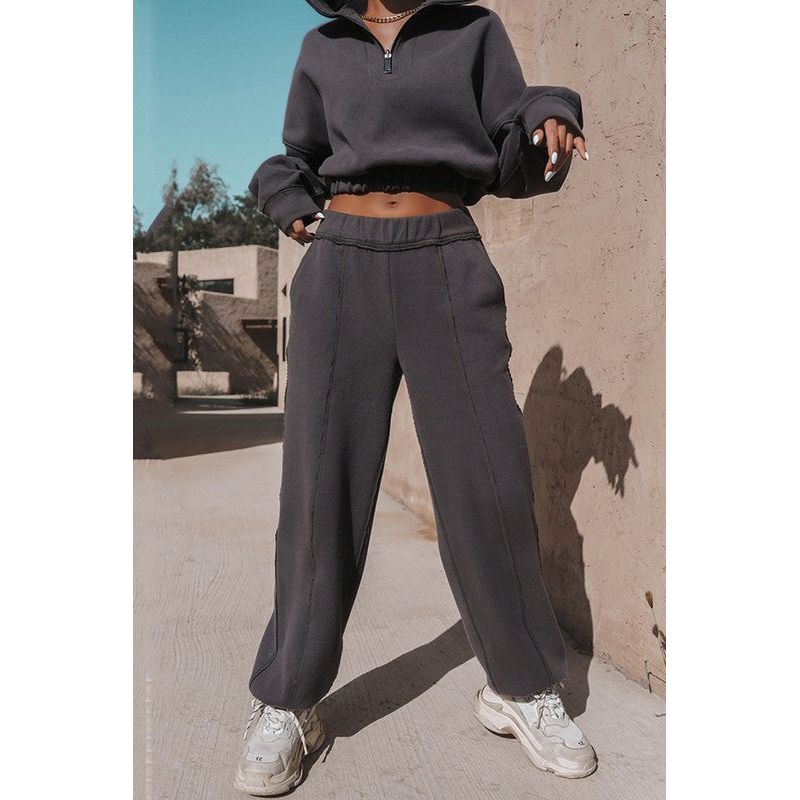 Vacation Ready Hoodie Crop Solid Top and Pants Set - Sb_stassieboutique 