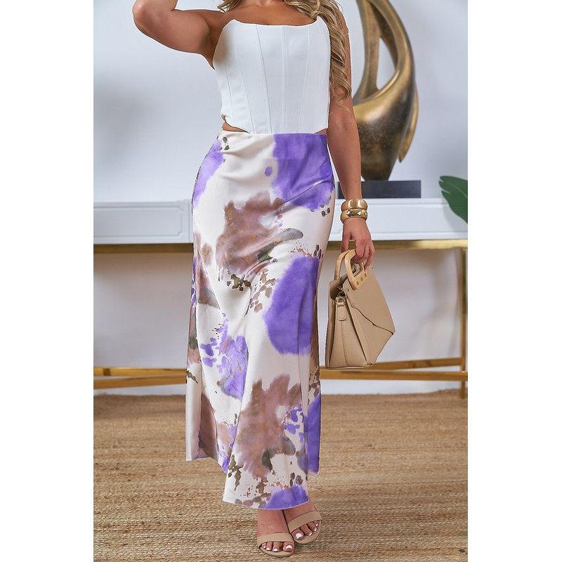 Tea Time Printed Satin Midi Skirt