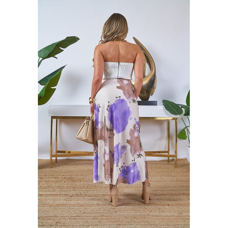 Tea Time Printed Satin Midi Skirt