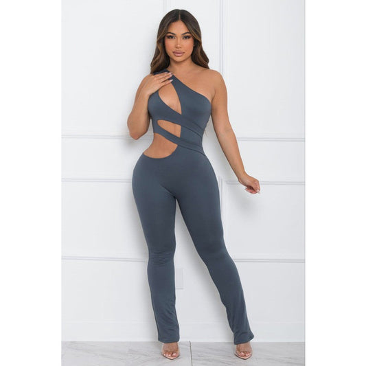 On Disturb Grey One Shoulder Jumpsuit - Sb_stassieboutique 